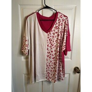 Women’s White/Pink/Leopard Short Sleeve T-shirt Size 3X NWOT